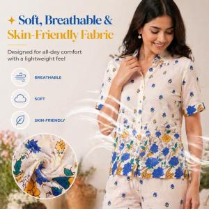 Blue Floral Printed Night wear Kurta Pajama