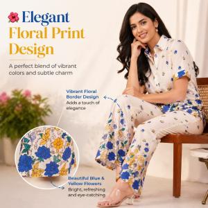 Blue Floral Printed Night wear Kurta Pajama
