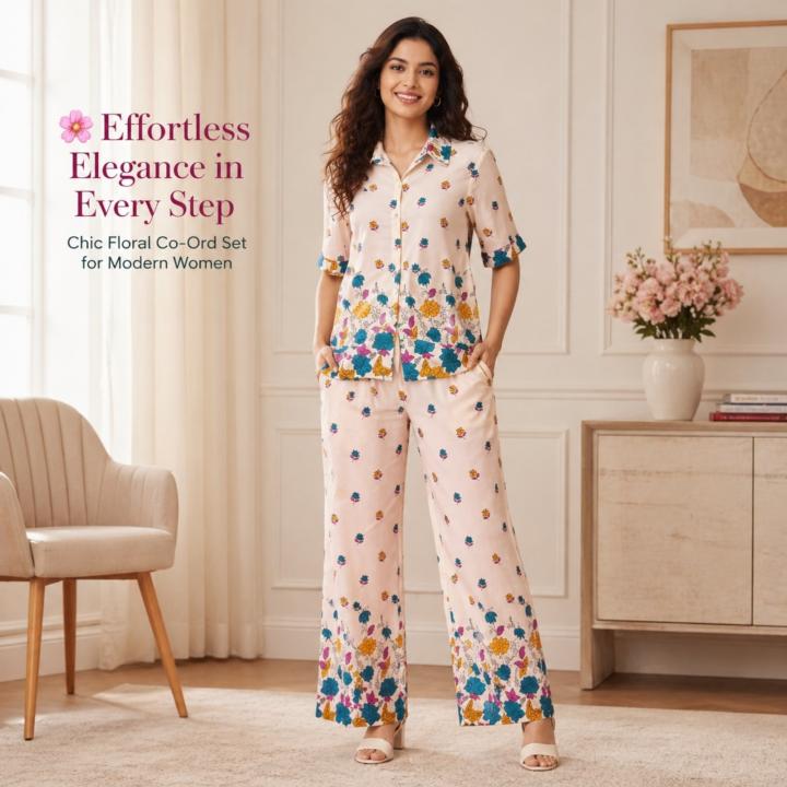 Blue Floral Printed Night wear Kurta Pajama