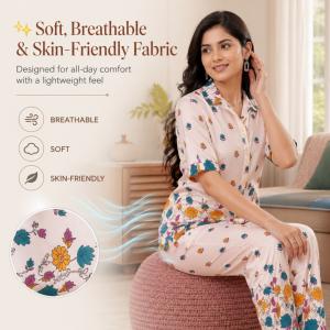 Blue Floral Printed Night wear Kurta Pajama