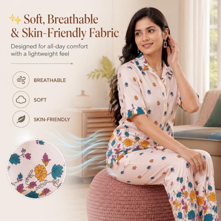 Blue Floral Printed Night wear Kurta Pajama