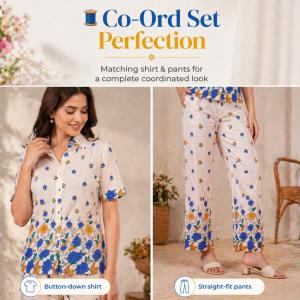 Blue Floral Printed Night wear Kurta Pajama